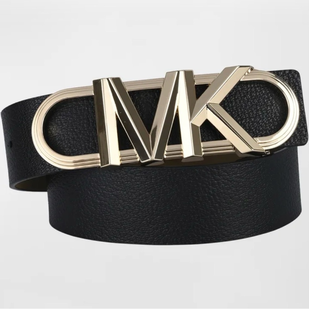 Michael Kors Black Leather Belt with Gold Buckle